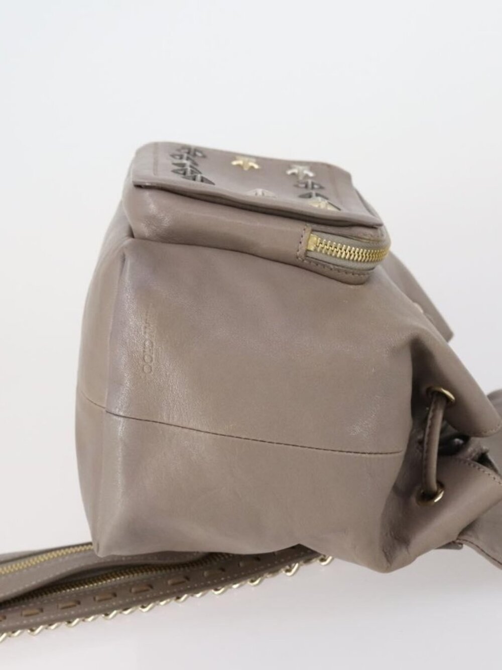 Jimmy Choo Studs Backpack Leather Beige Gold Auth BA7708 - Picture 5 of 16